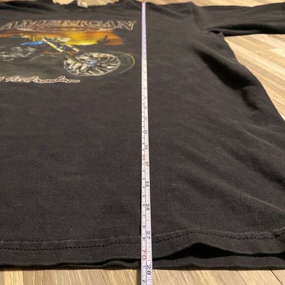 American Classic Motorcycle T Shirt Adult Shirt L Black Worn Faded USA 90s Men - Picture 4 of 5